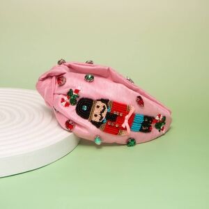 Christmas Nutcracker Crystal Seed Beaded Top Knot Headband